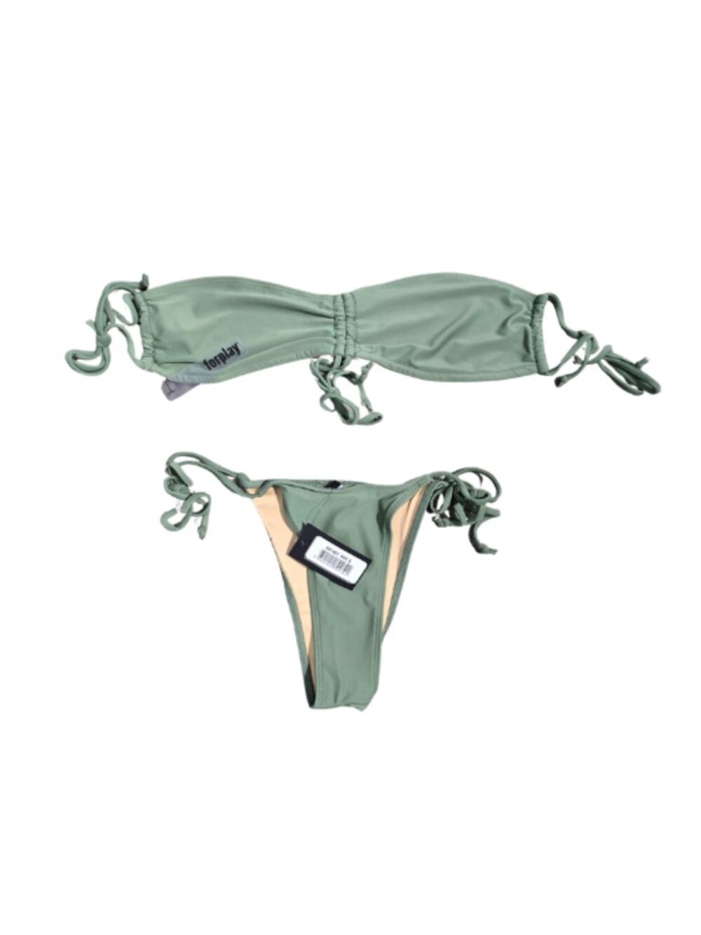 NWT | Forplay Sage Green Bikini Set | Bandeaux Top & Side Tie Bottoms | Large